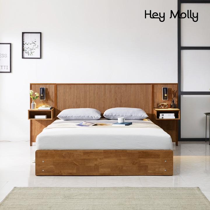 헤이몰리 쿠루미 원목 LED 템바보드 호텔 수납 침대 K 사이드 패널 