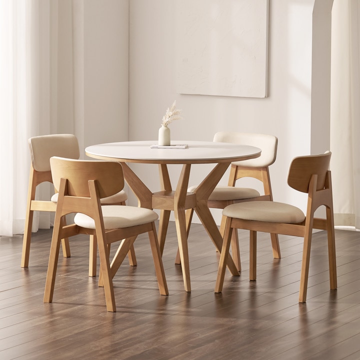 헤이몰리 누아 SC76 원형 포세린 통세라믹 4인 식탁 세트(의자) 