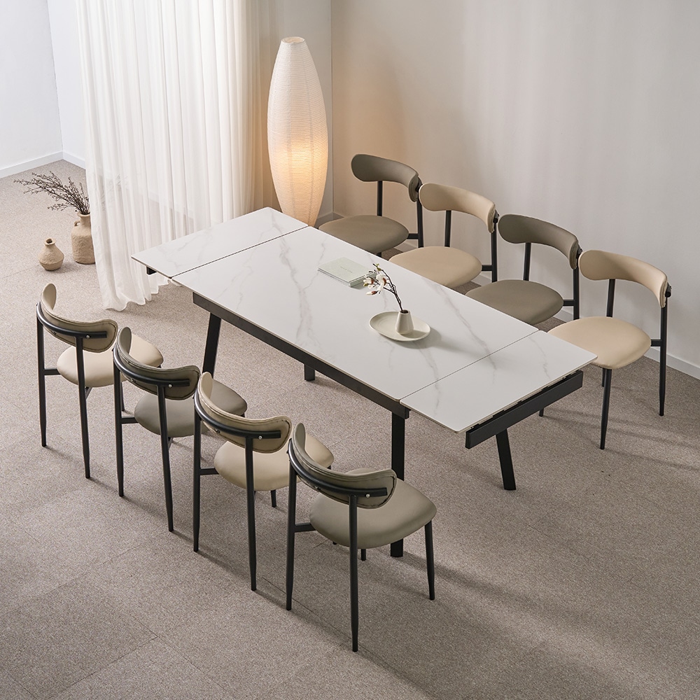 [신상품] 동서가구 캐빈 8인 확장형 포세린 세라믹 식탁세트 (의자8)