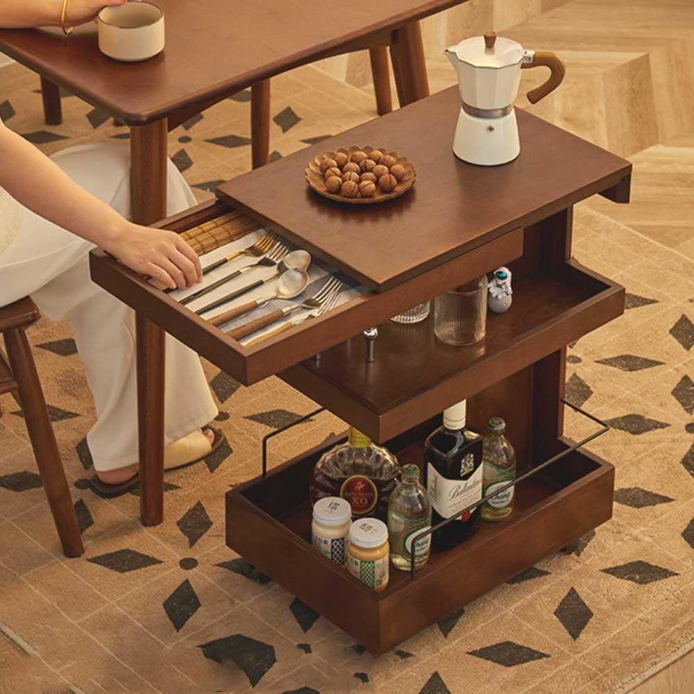 [신상품] 미드센추리 [해외] 모던 엔틱 이동식 슬라이드 3단 스퀘어 원목 트롤리 협탁 사이드테이블