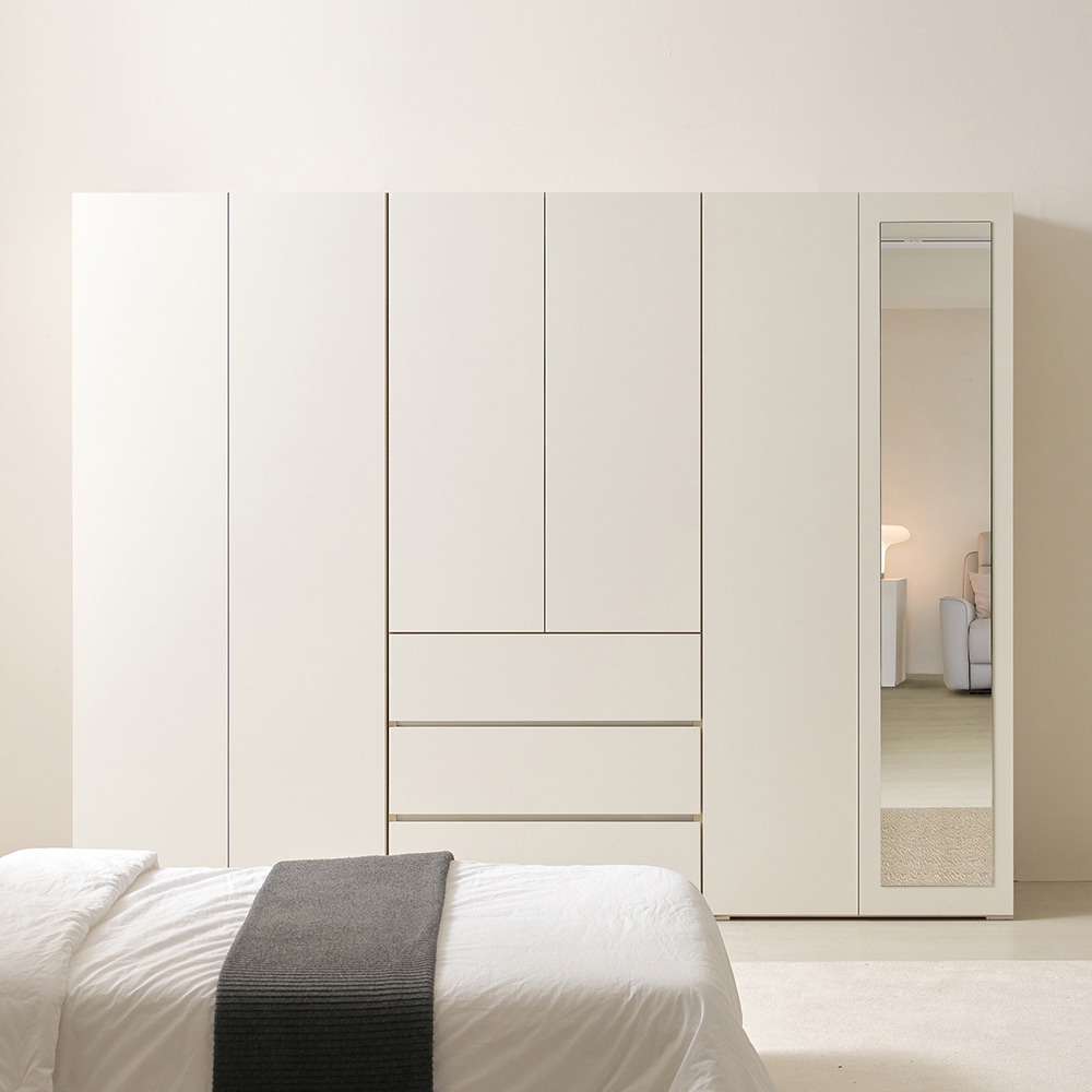 케이컴퍼니 LPM 이음 푸시2400장롱세트DCM(옷장+3서랍옷장+거울이불장) 