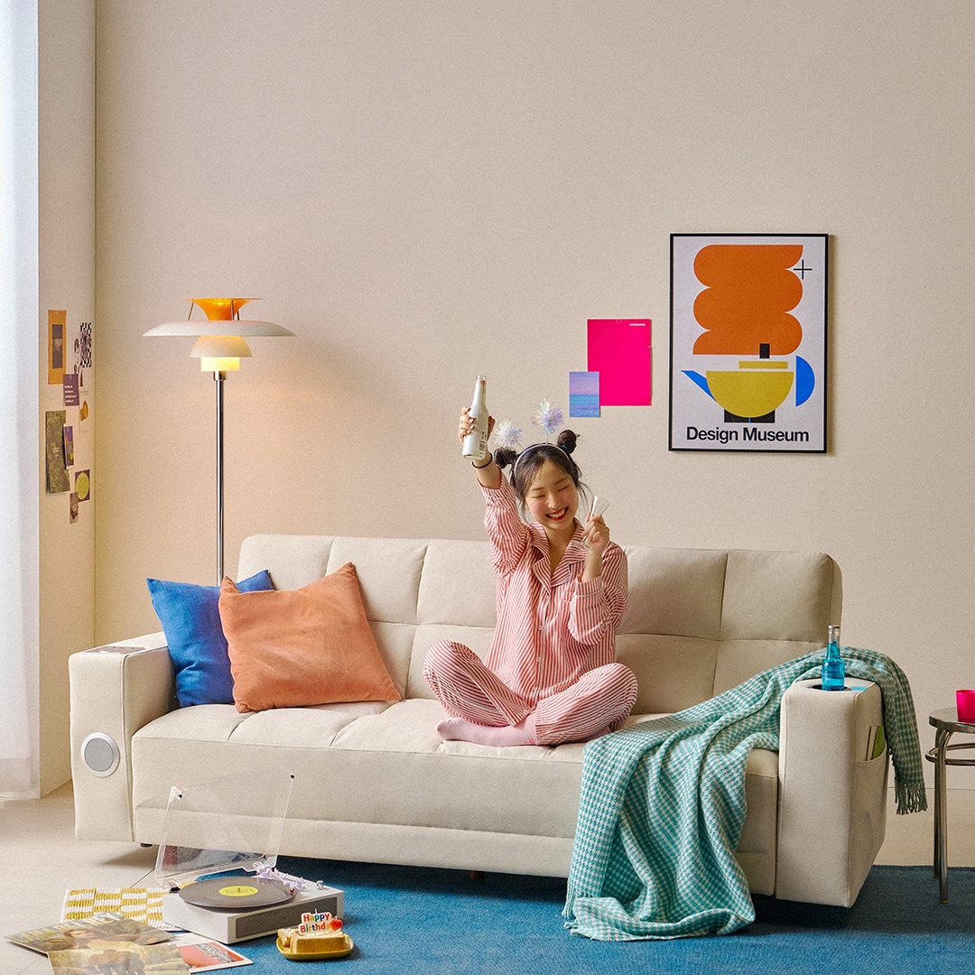 수오 스툴증정 플러피브레드 발수패브릭 3인 리클라이너 블루투스 소파 