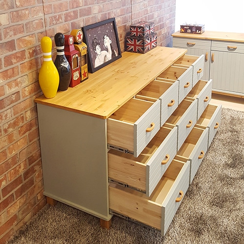 [신상품] 한집가구 프로방스 원목와이드 10칸서랍장 2size 3color - 민트_1500