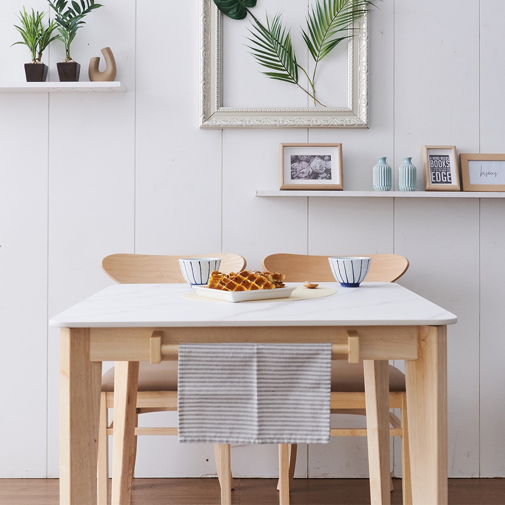 [신상품] 보니애가구 제니 12T 포세린 세라믹 원목 2인용 식탁세트 800 (의자2) - 화이트