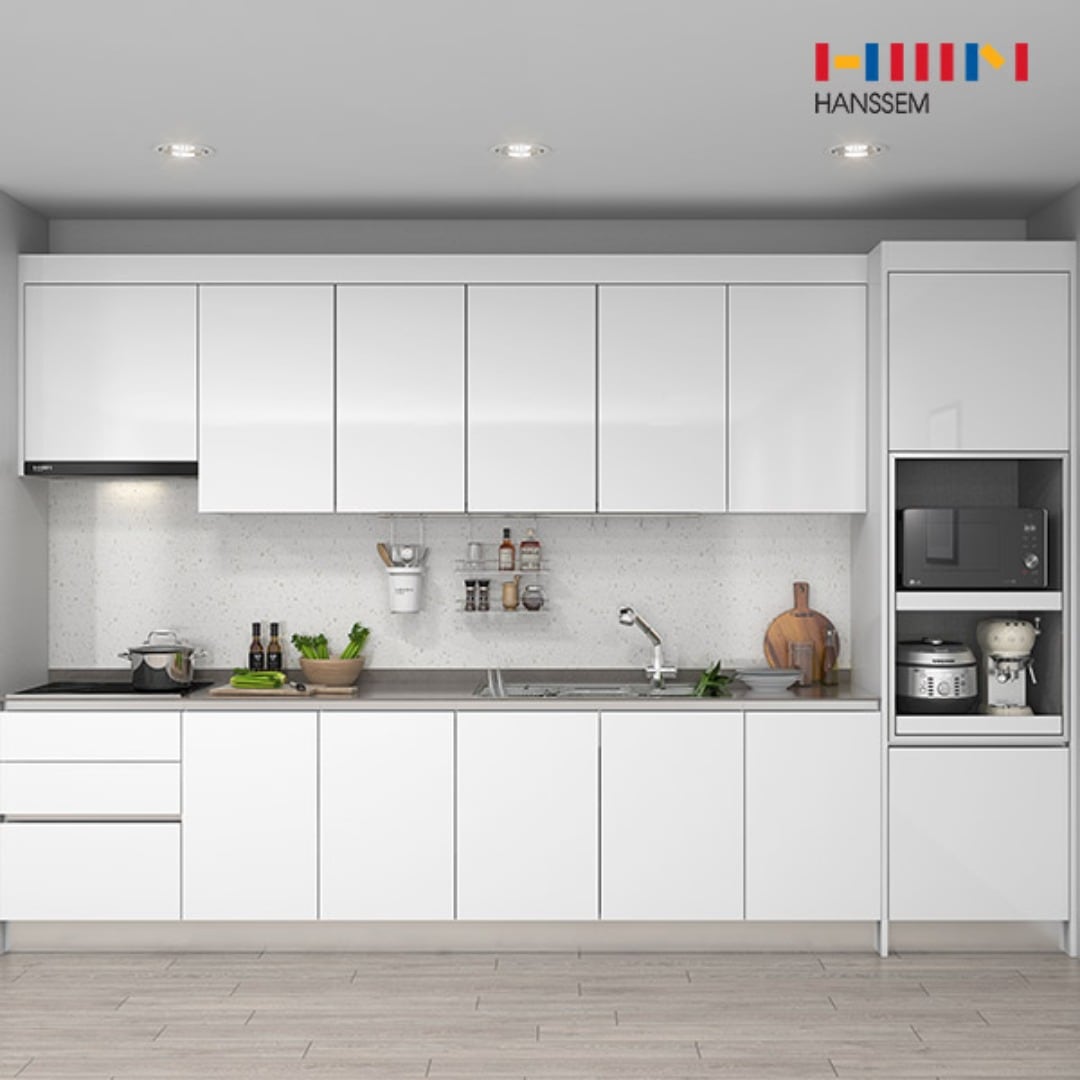 한샘 프리셰 슬림 주방 싱크대 시공 1.7m~6.8m + 하이브리드 쿡탑 - 키큰장/ㄱ자/4.3-4.9m이하 