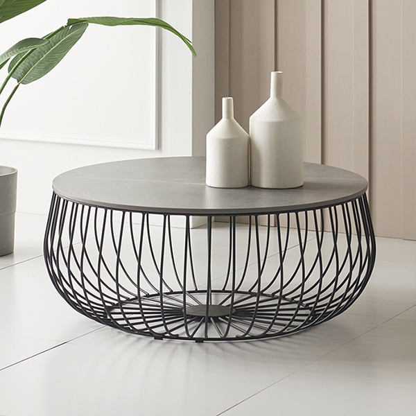 [신상품]진영가구 올슨 800원형 포세린 세라믹 좌탁&소파 테이블(로즈골드/블랙 프레임) 3colors - 블랙 프레임_그레이