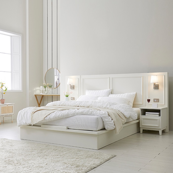 퍼피노 해리슨 호텔 침대 프레임 LED 조명 SS Q K 2colors - 퀸/킹 공용 프레임_화이트 sy770-1