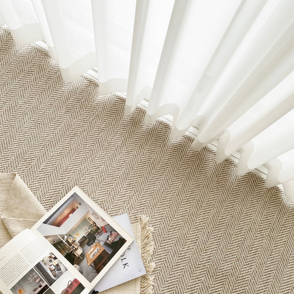 노미아 먼지없는 사이잘룩 헤링본 사계절 거실 러그 카페트(4Color/6Size) - 아이보리_100x100 