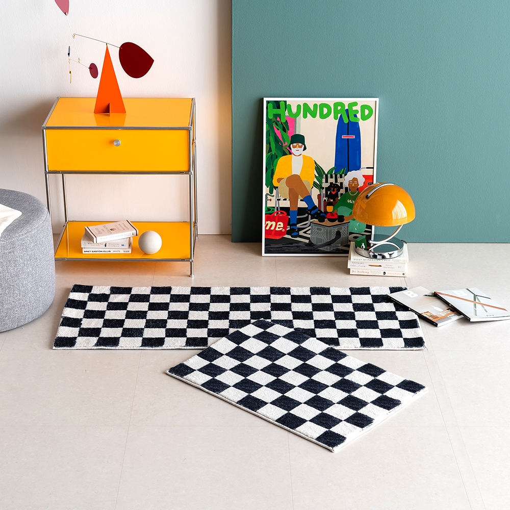 [신상품] 한빛카페트 장모 체커보드 체크무늬 발매트 주방매트 2size/5colors - 45x65cm_블랙