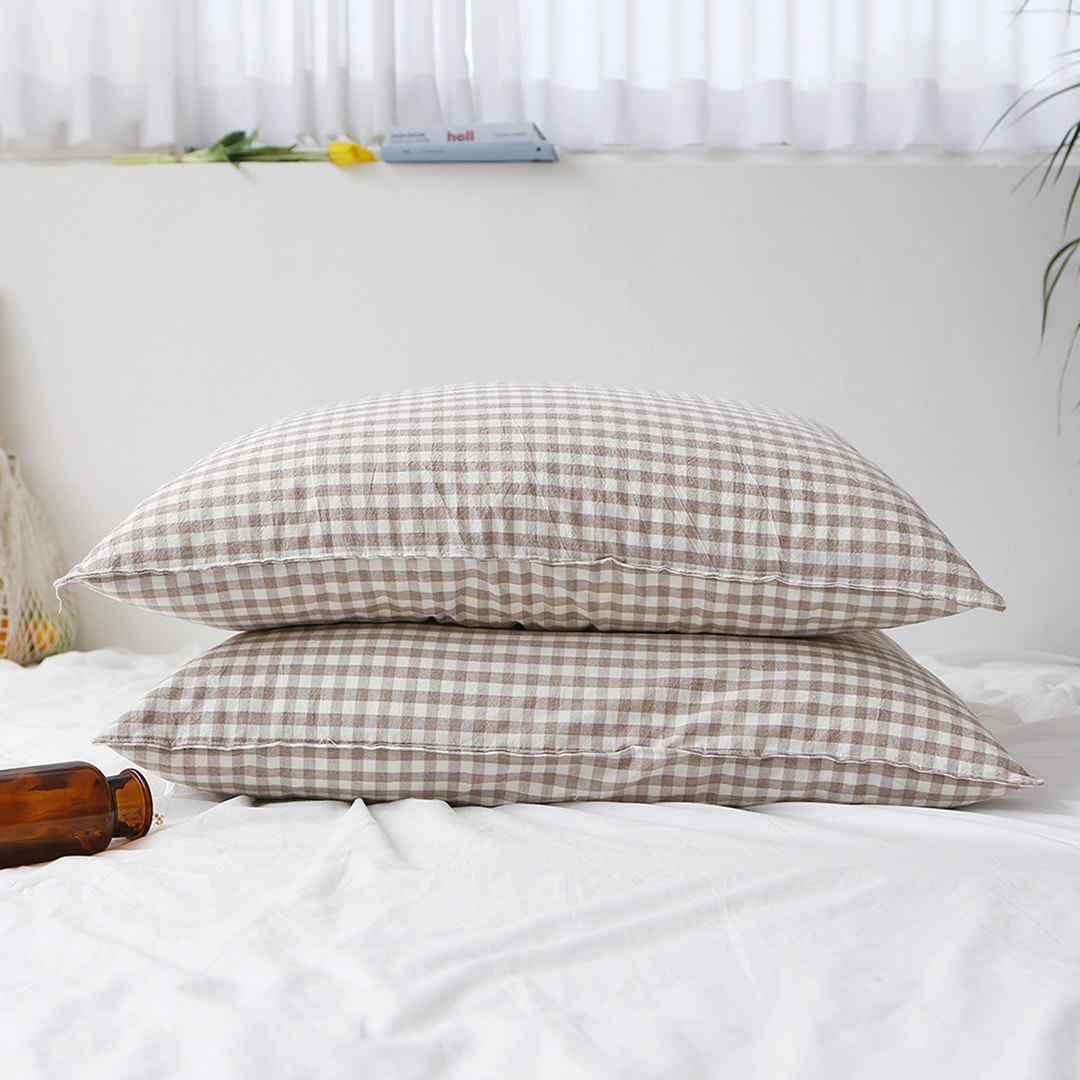 [신상품]패브릭스토어 멜란체크 무지 빈티지 베개커버 10컬러 2size - 베이지브라운_50X70