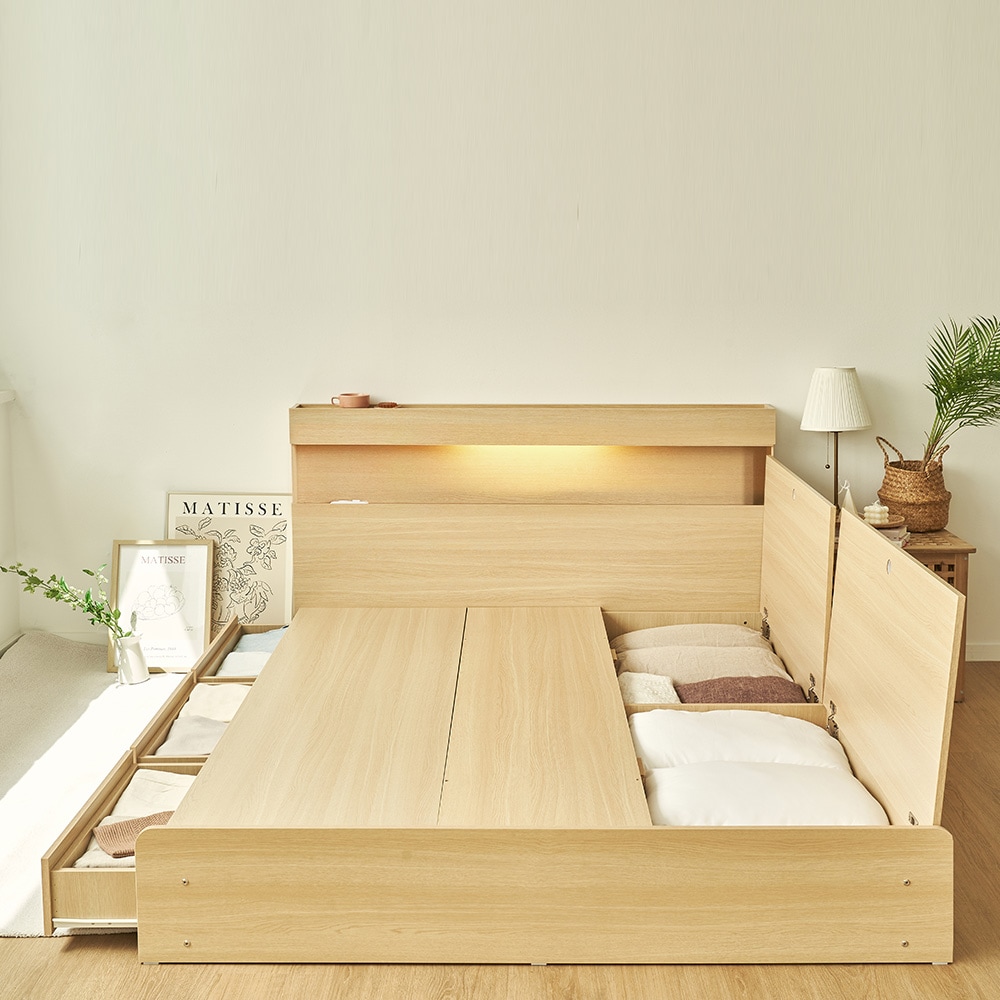 [신상품] 리샘 캐더린 바닥막힌벙커 레일서랍 수납침대 SSQ(매트 선택) - LED 헤드 / 슈퍼싱글SS 프레임만_화이트