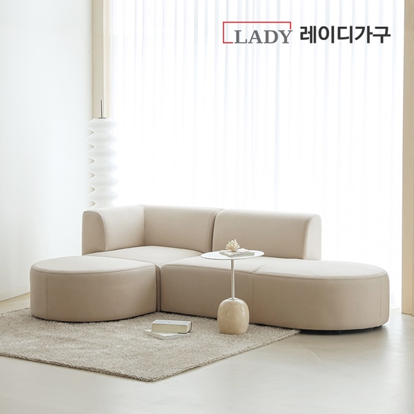 레이디가구 반달 아쿠아텍스 패브릭 모듈 소파 3인용/4인용 라운지 (스툴선택) - 3인용 라운지/앉좌+스툴_크림아이보리