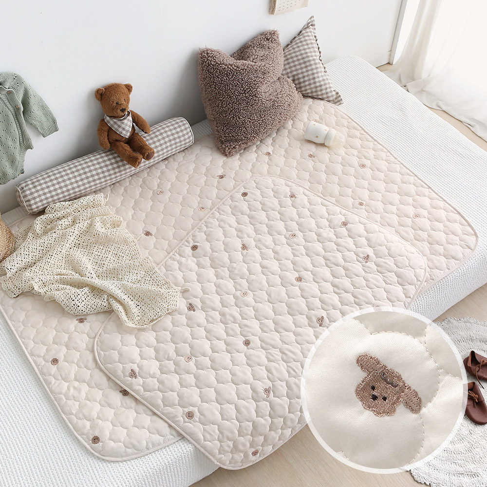 쁘리엘르 댕댕이 자수 순면 유아 방수패드 2size - 대형