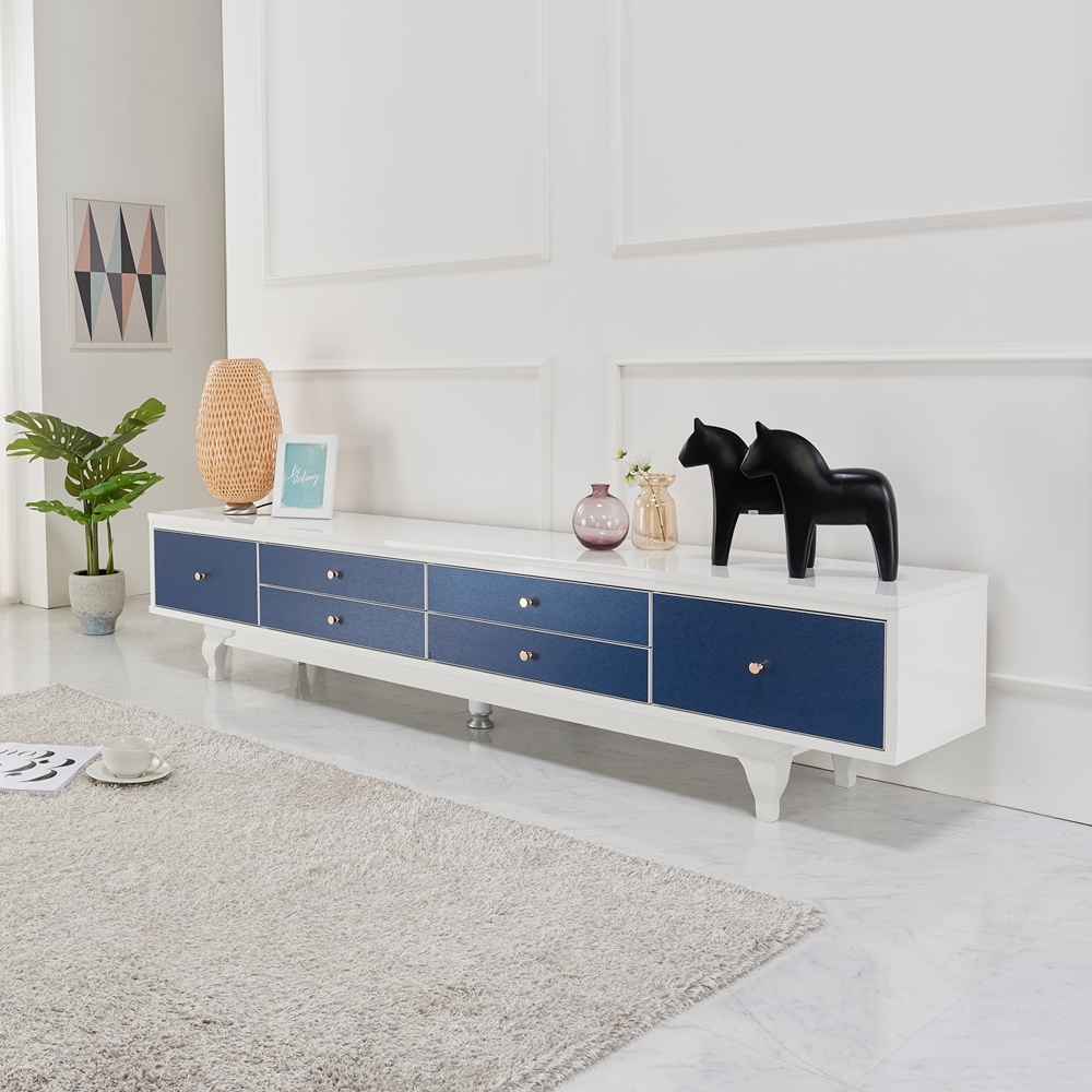 [신상품]원데이컴퍼니 피오니 거실장 티비 다이 TV장식장 높은 서랍 2000 UV하이그로시 - 네이비화이트