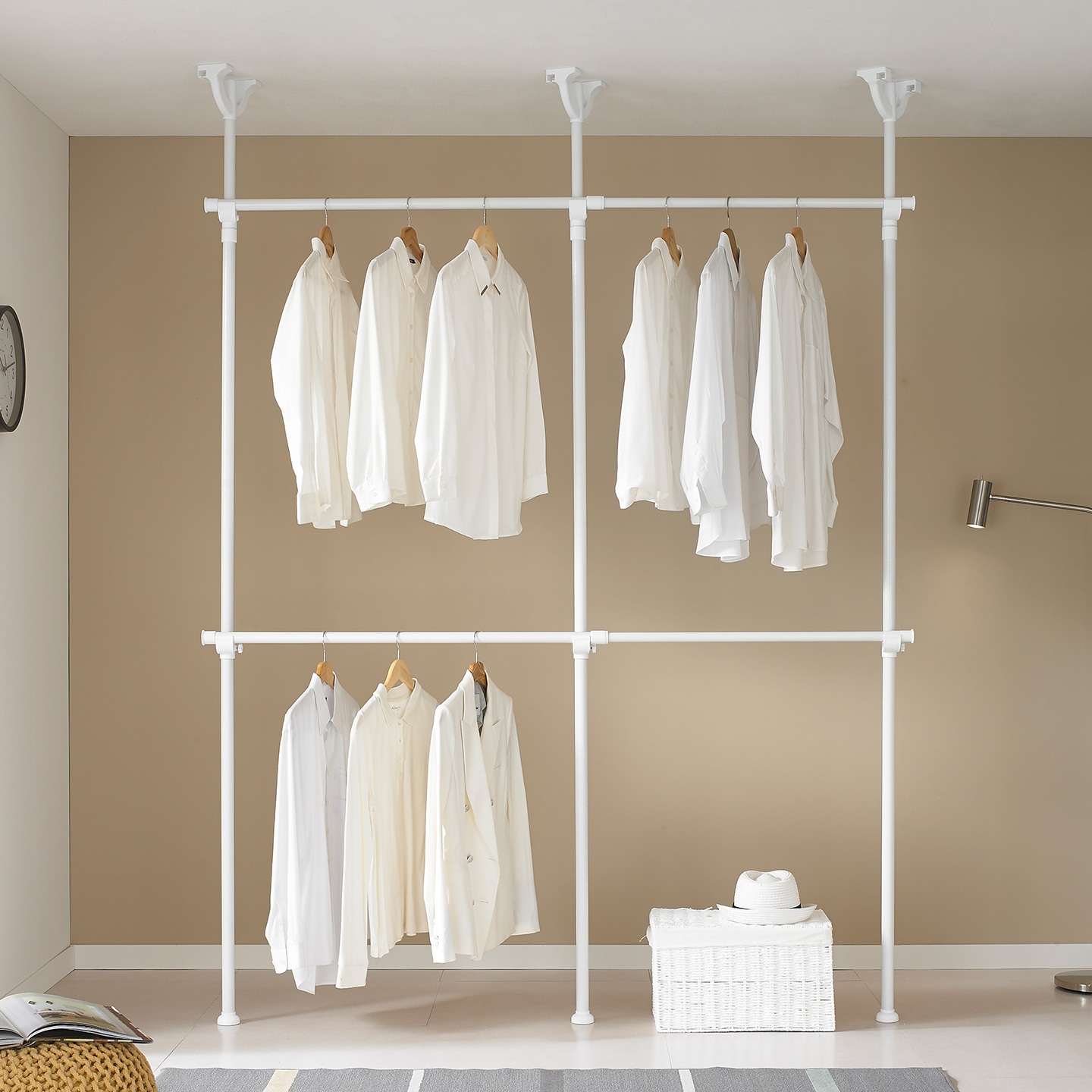 [오늘출발] [신상품] 이지온행거 튼튼한 원룸 4단 행거 EF-304 외 5종 고정 설치 - EF-304 (화이트)