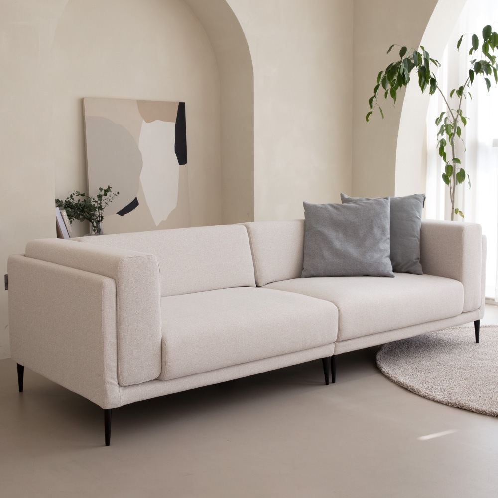 [신상품] 듀커소파 1+1커버 증정 DK010 3인 베이지 풀커버 패브릭 소파 - 베이지_차콜 커버