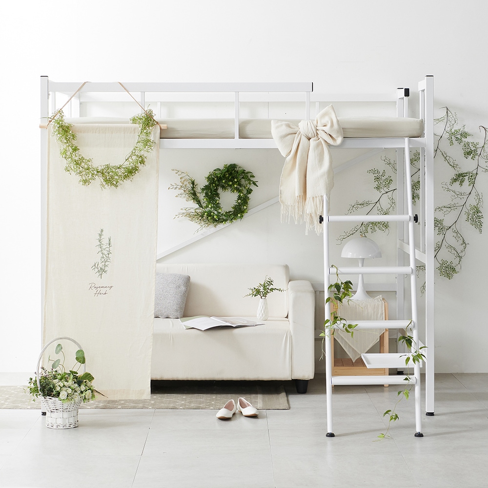 [신상품] 골든스트릿 레벨업 E0 높이조절 수납계단형 사다리형 철제 성인/어린이 벙커침대 SS - 정면_우측입구 수납계단형-더블_화이트
