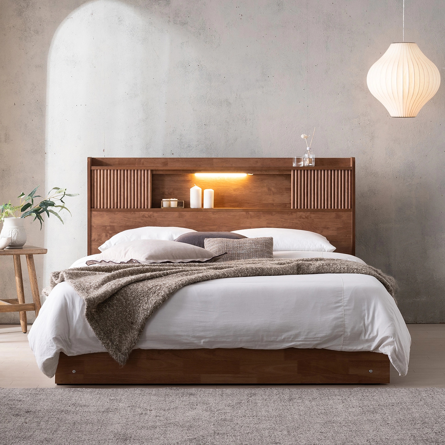 [신상품] 잉글랜더 앙티브 템바보드 원목 수납 침대프레임 SS Q LK(월넛/화이트) - 월넛-퀸(Q)