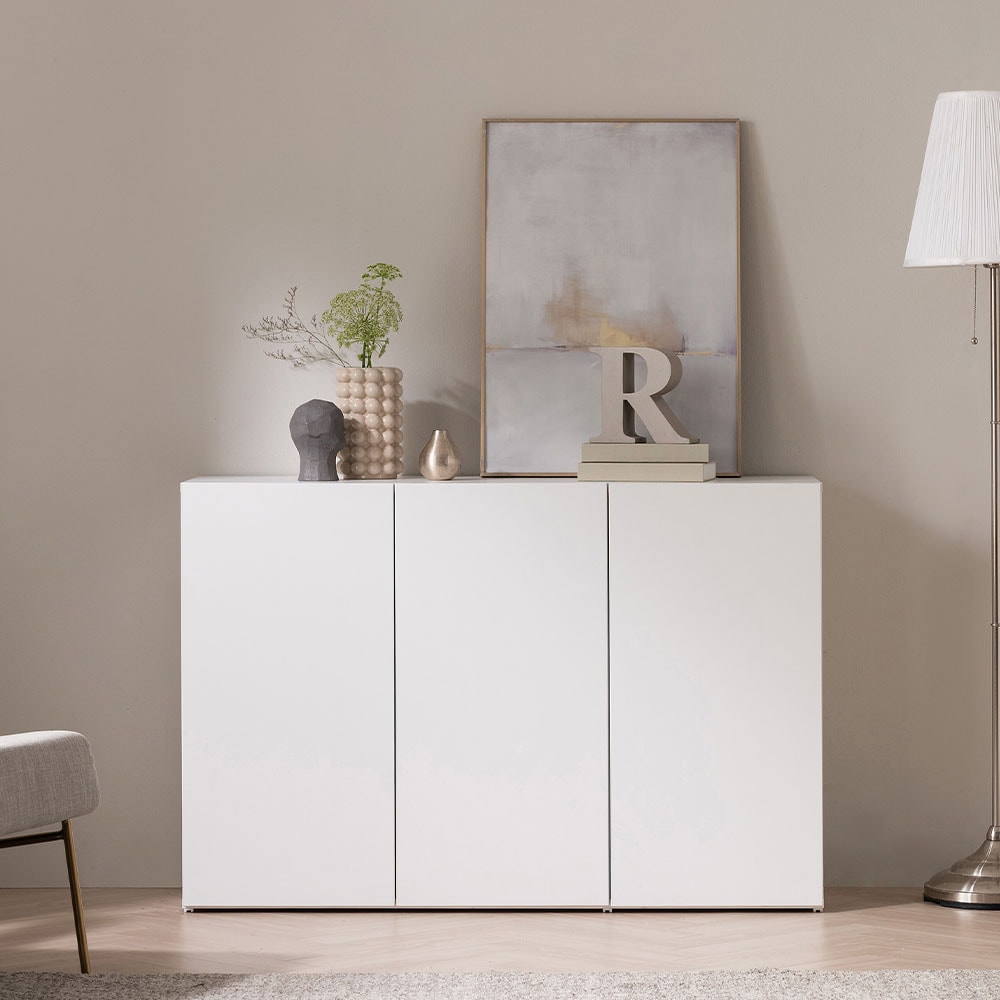 [중고] 포스트모던 [리퍼] 데미안 E0 2단 거실 주방 높은 수납장 1200/800 (수납선반 선택) - 2. 데미안 2단 수납장 1200_밀크화이트