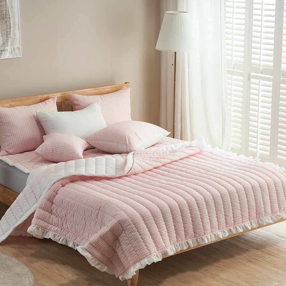 베드앤데코 쿨첵 시어서커 여름누비이불 세트 - 누비이불+카펫+베개커버세트 SS_피치