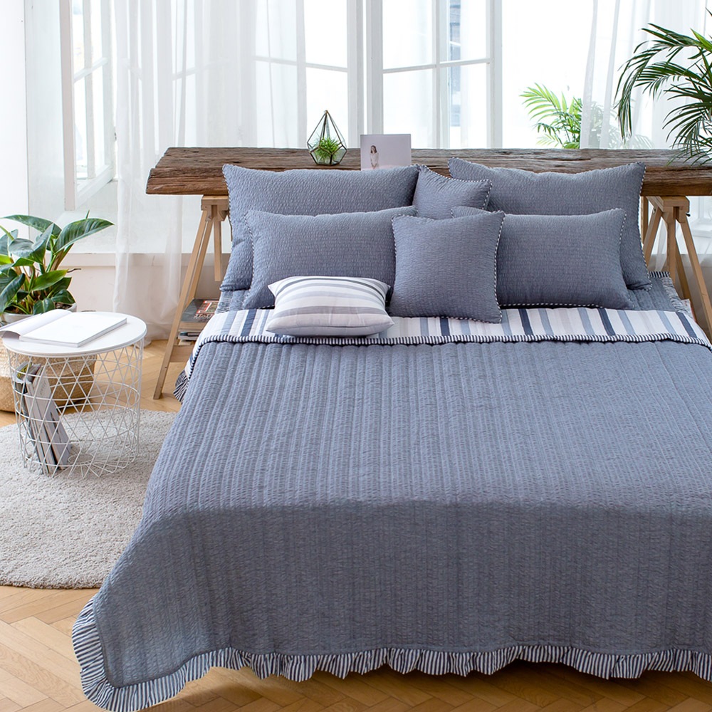 베드앤데코 쿨스킨 선염시어서커 여름누비이불세트 (SS/Q 3color) - 여름누비이불+카펫+누비베개커버세트 SS_네이비