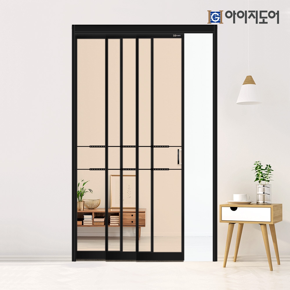 [신상품] 아이지도어 2.8 초슬림 중문 3연동 행거(레일없음,유리)15mm 복층유리 - 1.브론즈_페어유리+바인드_2.민자우드고시