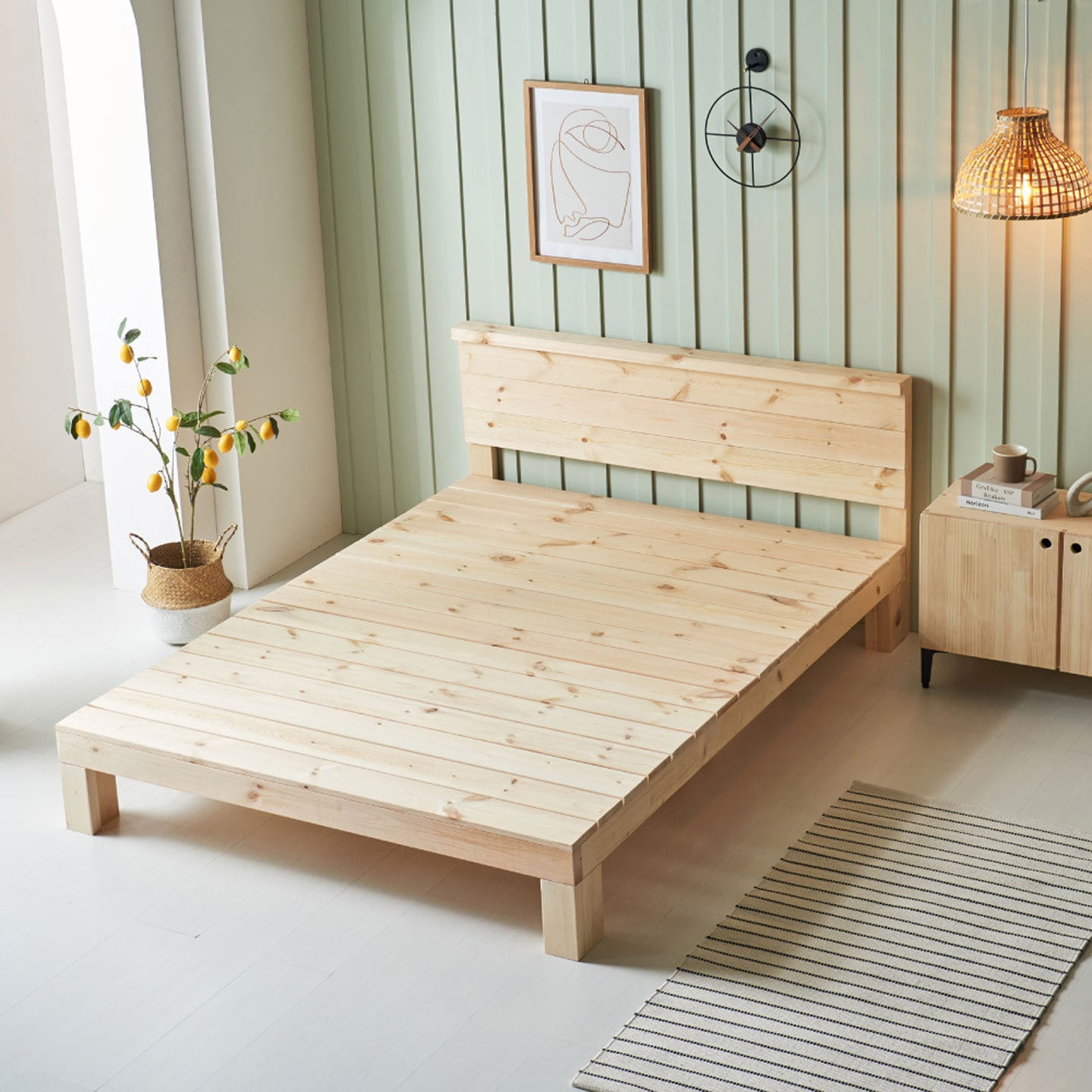 나무장인 미엔우드 서랍형 원목 침대 프레임 평상형 수납 선반 헤드포함 통원목 - 서랍형 편백 DIY침대 평상형(헤드없음)_더블