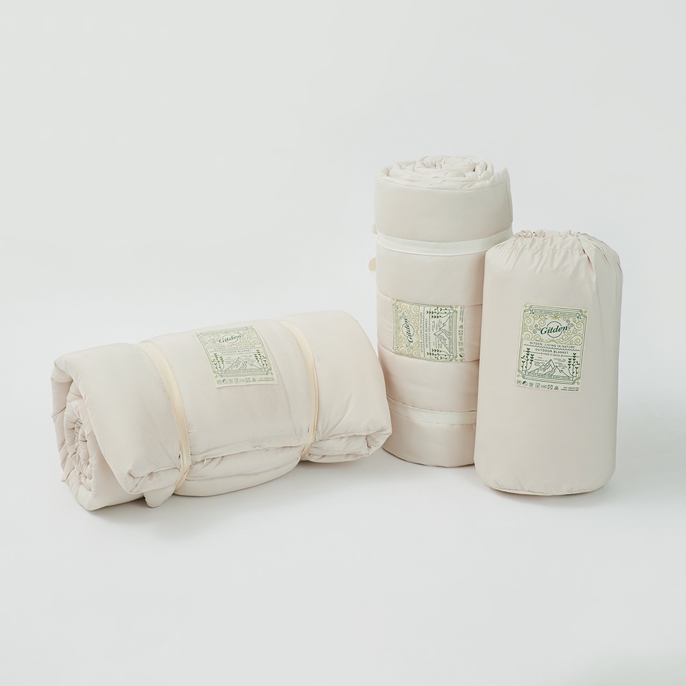 깃든 감성캠핑 캠핑침낭 이불 6colors (포터블이불, 차박 겸용) - 1. 베이직라인 / 아이보리_캠핑이불+베개1개(솜포함)