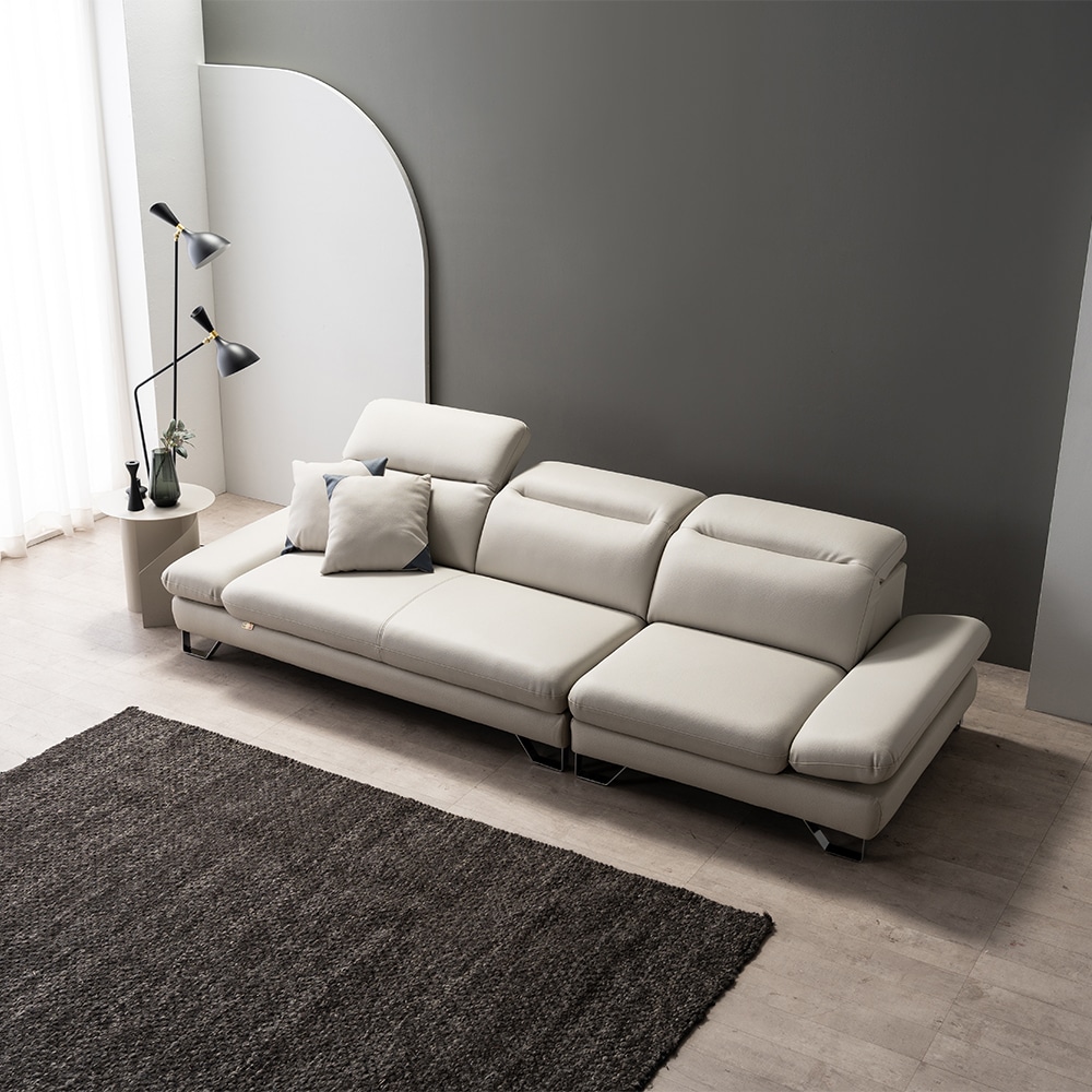 [신상품] 우아미가구 커브 4인 무빙헤드 가죽소파 2color - 라이트그레이