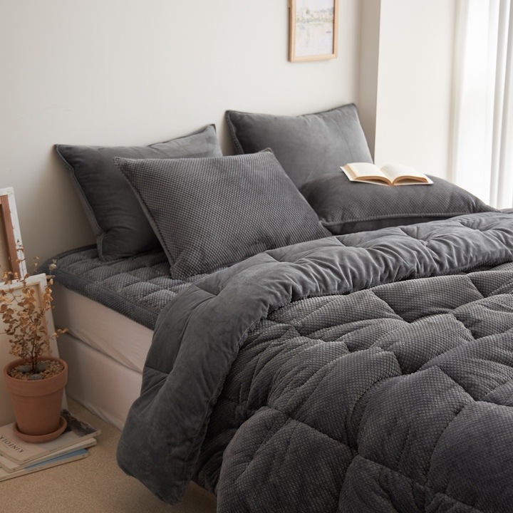 코코베딩 프리미엄 모노 극세사 두꺼운 겨울 이불세트 3size 5colors - 모노_그레이_슈퍼싱글(이불1장+베커1장) 