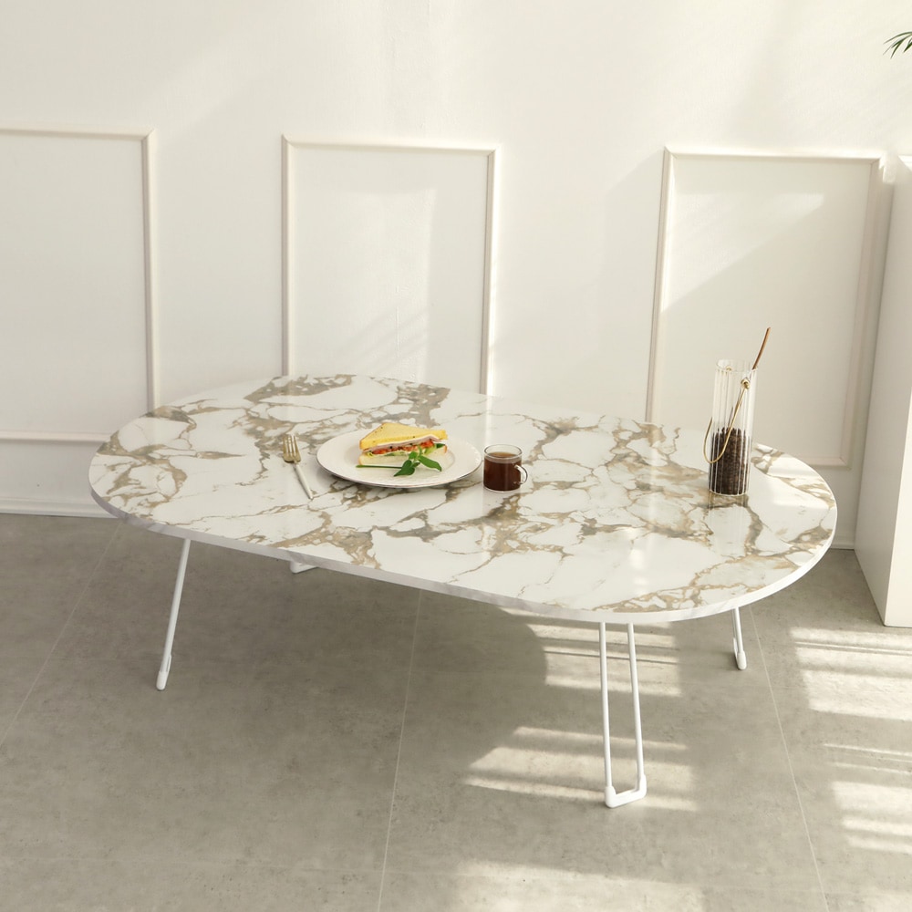 [오늘출발] [신상품] 슈에뜨메종 심플 하이앤드 유광 타원형 1200x800 LPM 접이식 테이블 - 골드마블