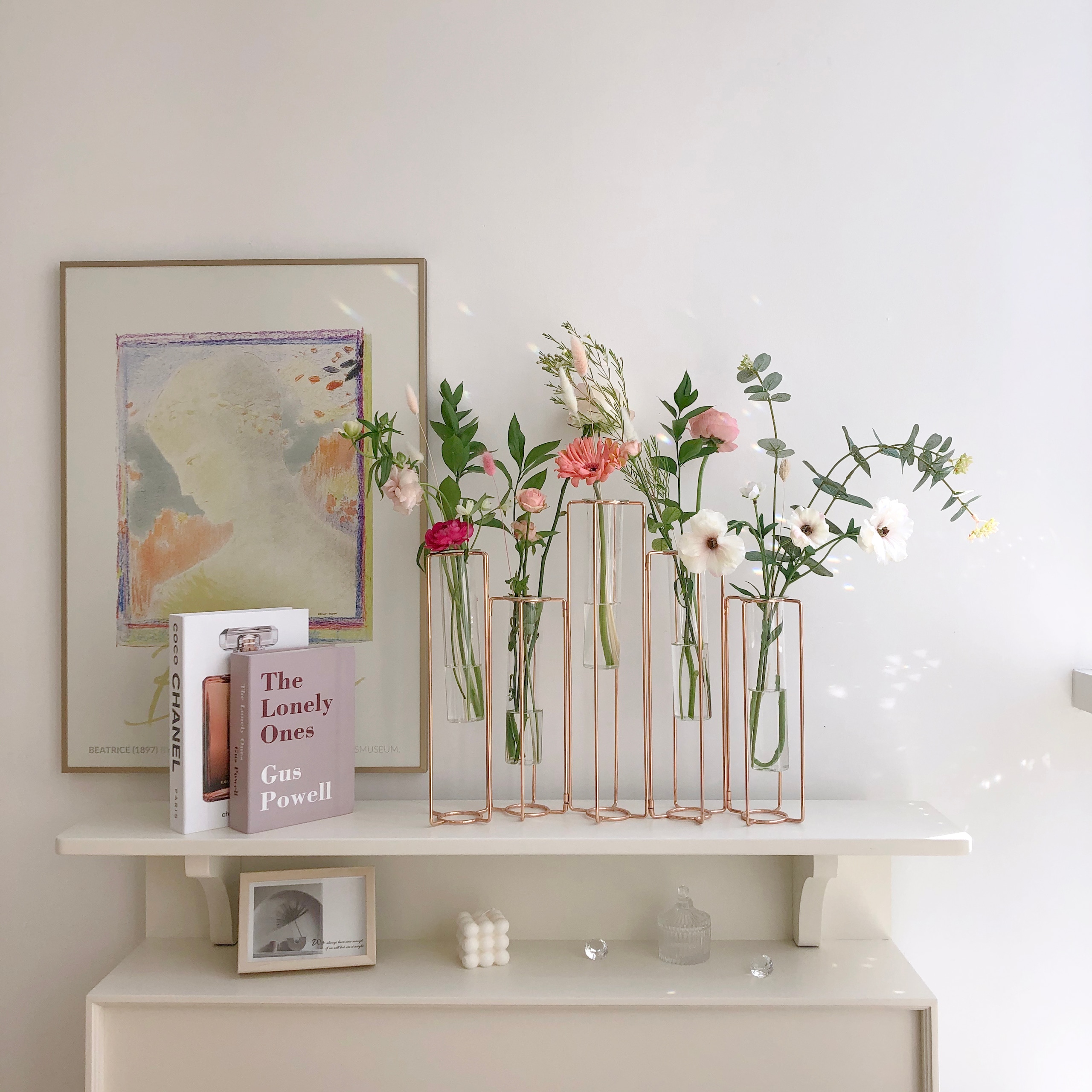 [오늘출발][신상품]홈 디자인 연구소 화병 골드 유리 인테리어 꽃병 실린더 - 골드이케바나 (소형)