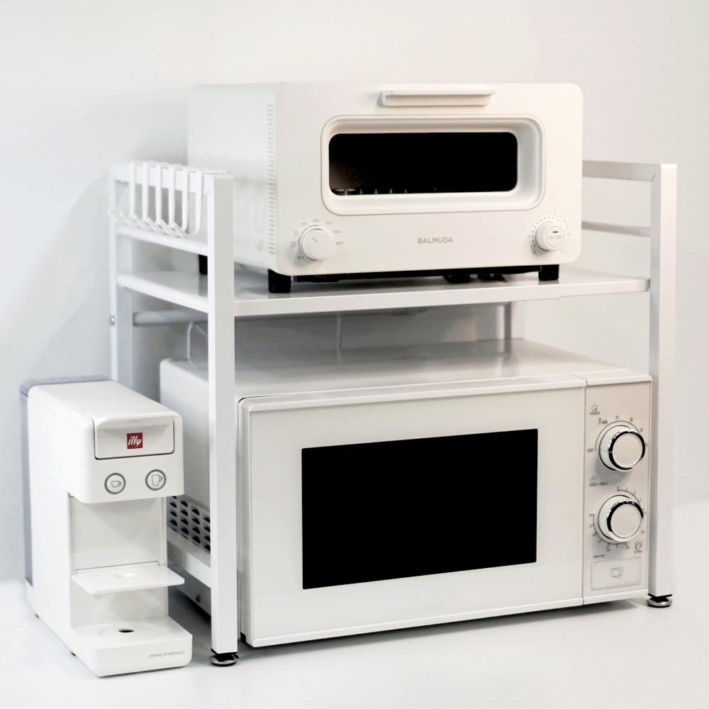 [오늘출발] [신상품] 클로이홈데코 평생 A/S 국내최초 높이&너비조절 전자레인지 선반 2colors (2단/3단) - (높이+너비조절) + 후크 6개_모던 화이트(가장많이팔리는제품)