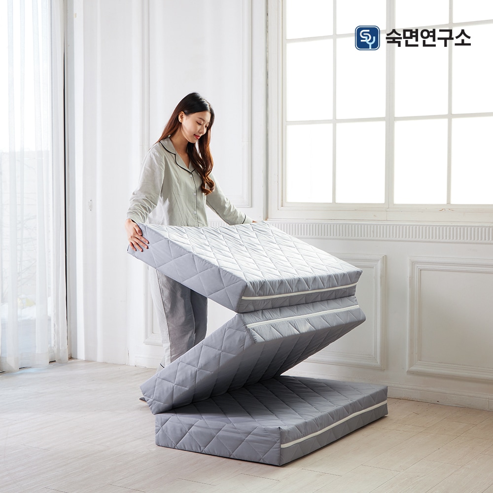 [오늘출발] 숙면연구소 3단 접이식 매트리스 10cm 원룸 침대 바닥 단단한 토퍼 수면매트 (MS/SS/Q) - 퀸사이즈(150x200) / 2인용_그레이