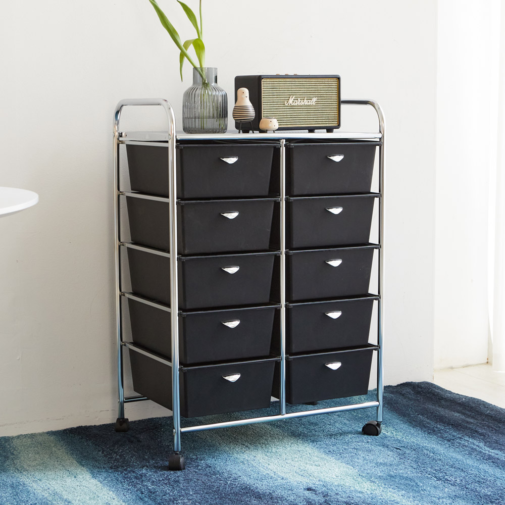 베스트리빙 미드센츄리 모던 크롬 이동식 5단 서랍 트롤리 2colors - [더블] 블랙 