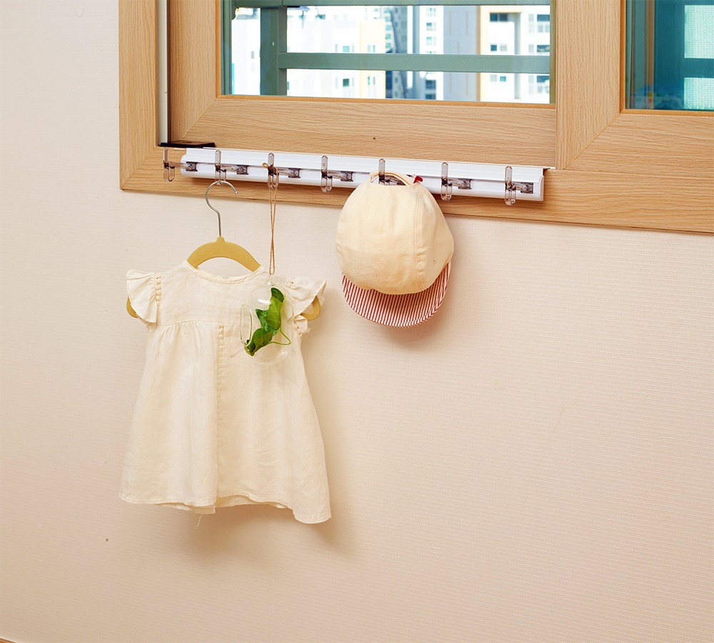 [오늘출발] [신상품] 웰렉스 창문 창틀 옷걸이 후크 모자걸이 가방걸이 - 창틀옷걸이_레일80cm 옷걸이9개 CJ809