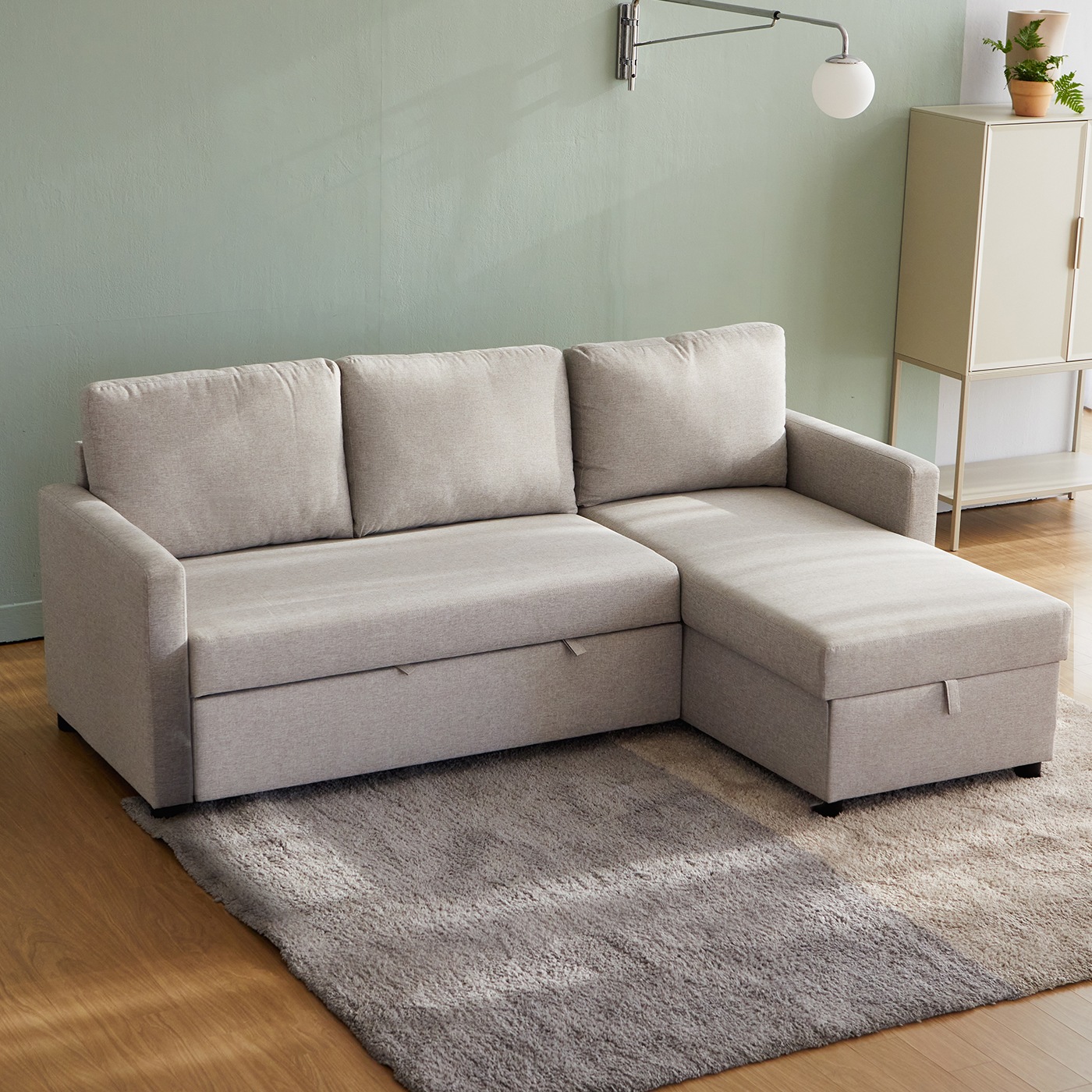 [신상품]리비니아 히포 패브릭 접이식 확장형 자취템 소파베드 3colors - 베이지