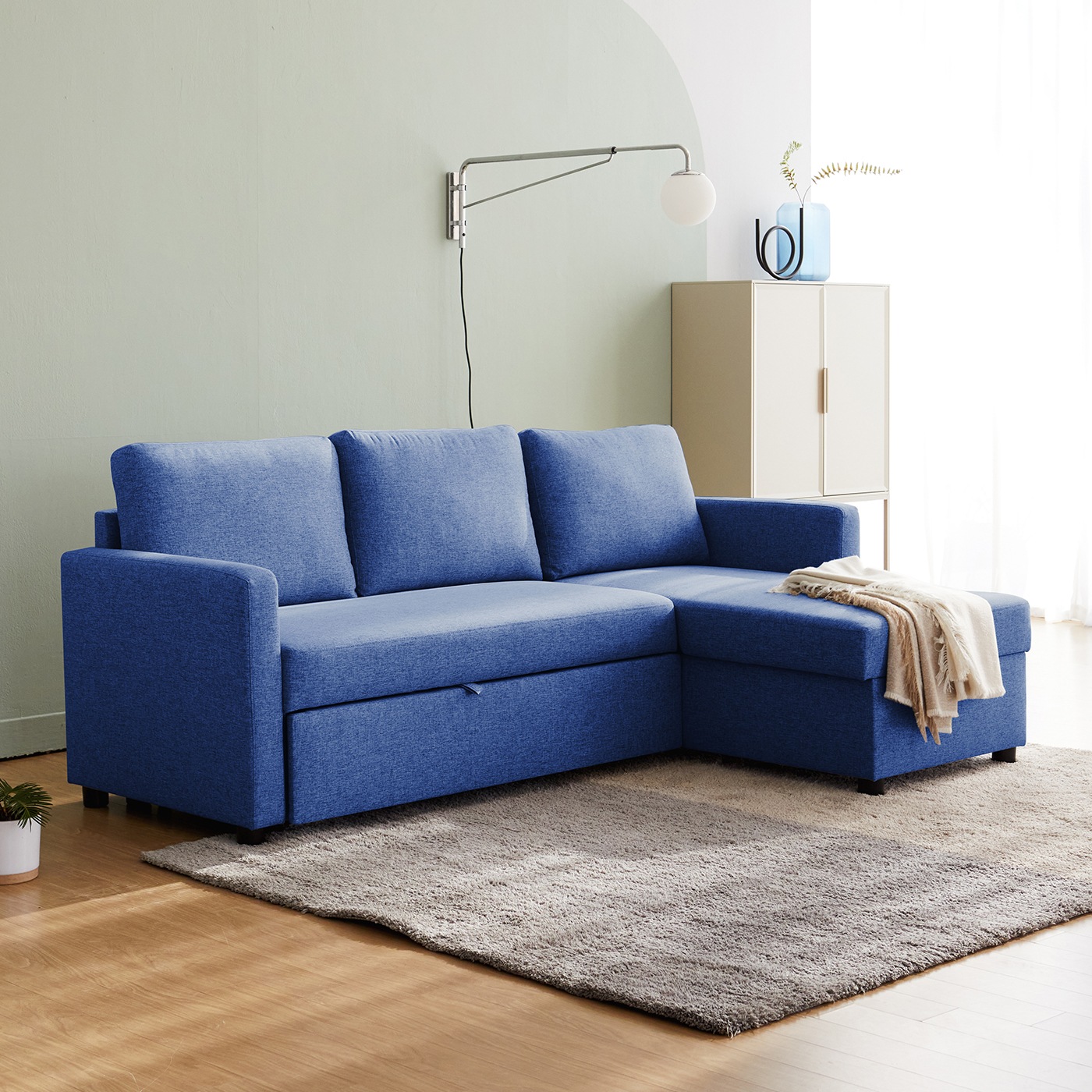 [신상품]리비니아 히포 패브릭 접이식 확장형 자취템 소파베드 3colors - 블루