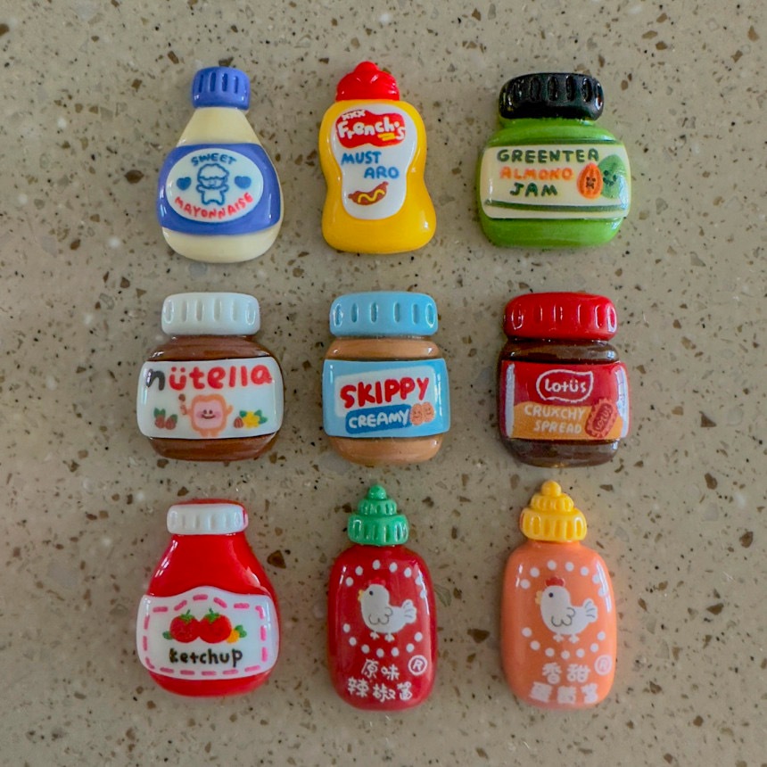 [신상품] 호두마켓 스프레드 잼 소스 자석 마그넷 냉장고자석 귀여운 자석 - 9P 타입 (케찹+스리라차칠리+스리라차 추가)