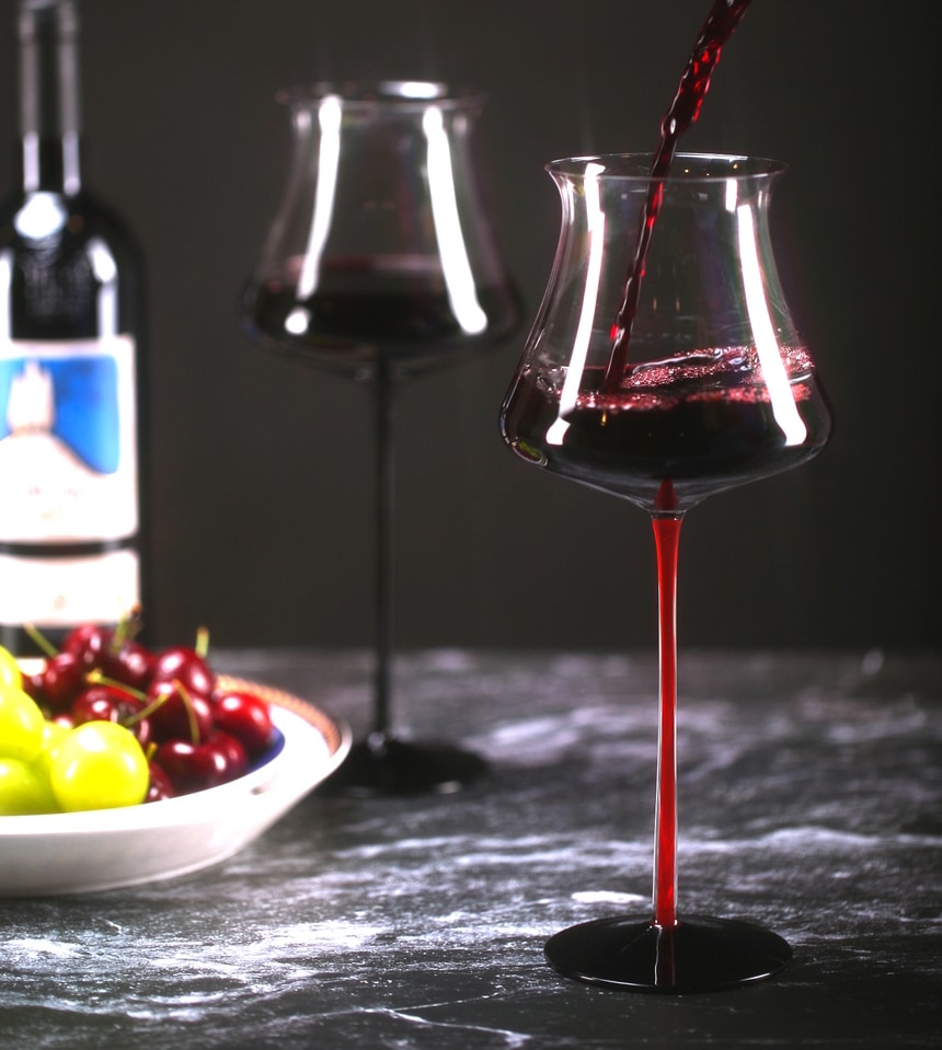 비니드 킹더랜드 천사랑 와인잔 샴페인잔 블랙플라워 시리즈 ( 640ml ) - 레드스템 단품 캐리박스 풀패키지