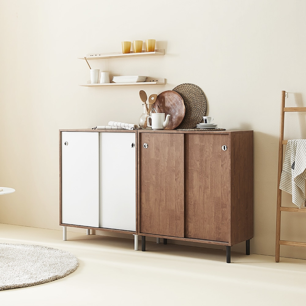 [신상품] 리샘 하리 미닫이 슬라이딩 수납장 높은 선반수납장 홈카페장 800 - 1개_헤이즐넛_화이트