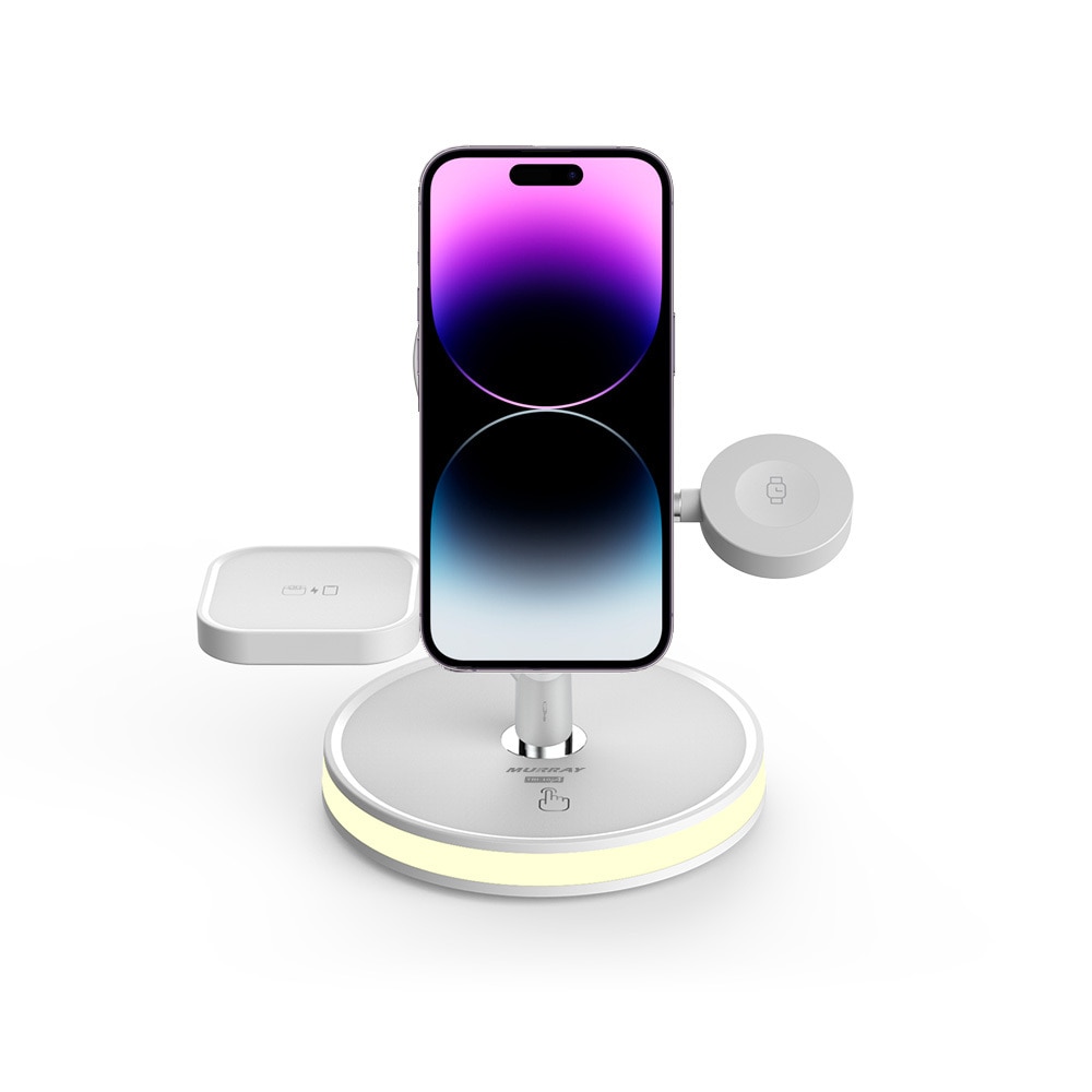 머레이 감성 트리몰드 무드등 맥세이프 3in1 고속무선충전기 아이폰 갤럭시 완벽호환 - TRI-10 DUO / 25W 충전/케이블 세트_화이트