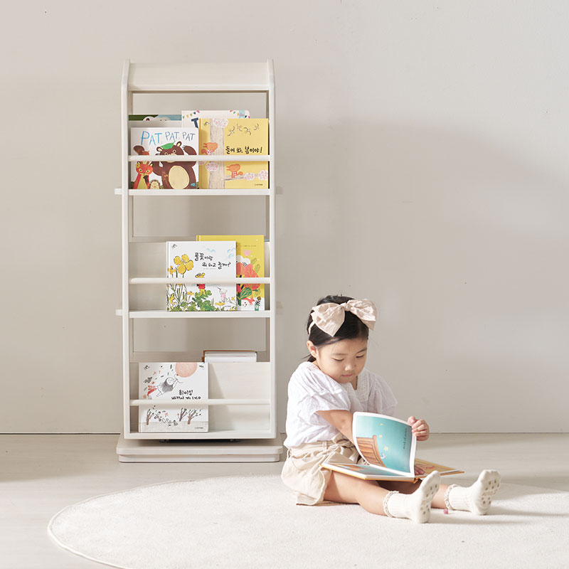 [신상품]홈앤힐 올리 원목 전면 수납 3단 4단 회전책장 (2 colors) - [올리3단] 고무나무_화이트 [제작기간3-4주]