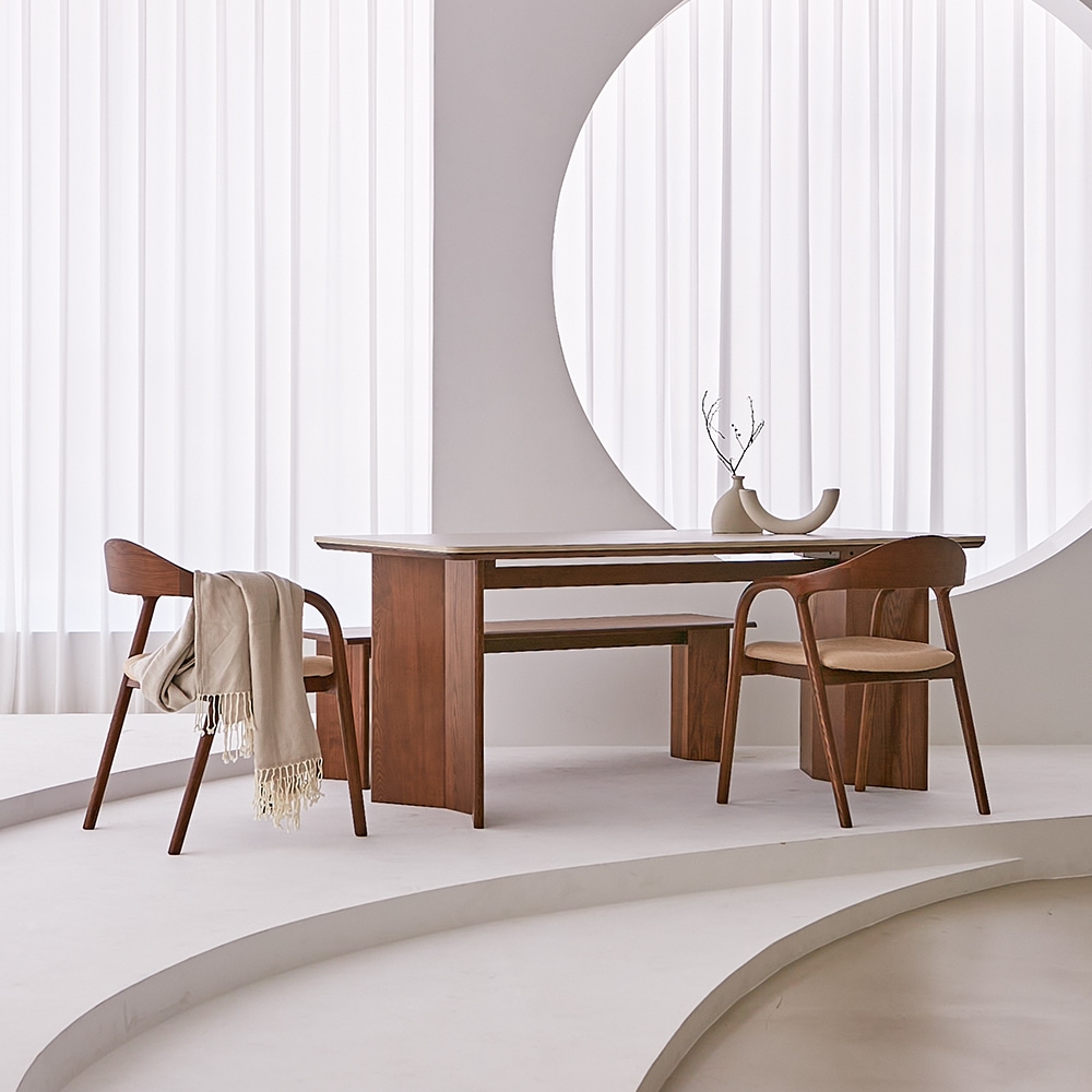 [신상품] 폴인퍼니 619,000원/ 미엘 포세린 세라믹 식탁 테이블 6인용 애쉬 원목 2000 - 월넛_단면(화이트)