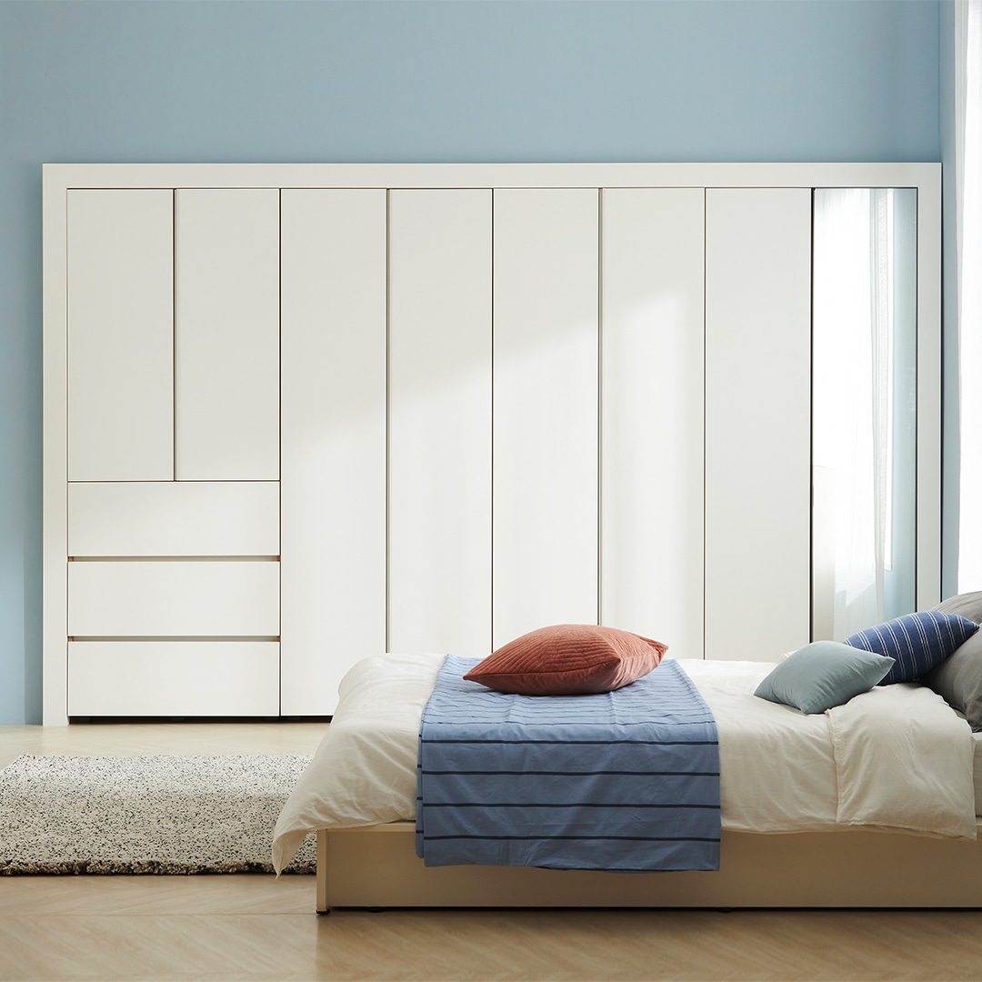 한샘 바이엘 채널 거울 붙박이장 화이트_데일리서랍형(18종/택1) - E형 280~290(9.5자)(E) 