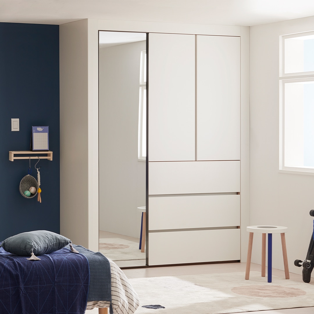 [신상품] 한샘 바이엘 채널 작은방 거울 붙박이장_데일리서랍형(150~220cm) - E형:195~200cm(E)