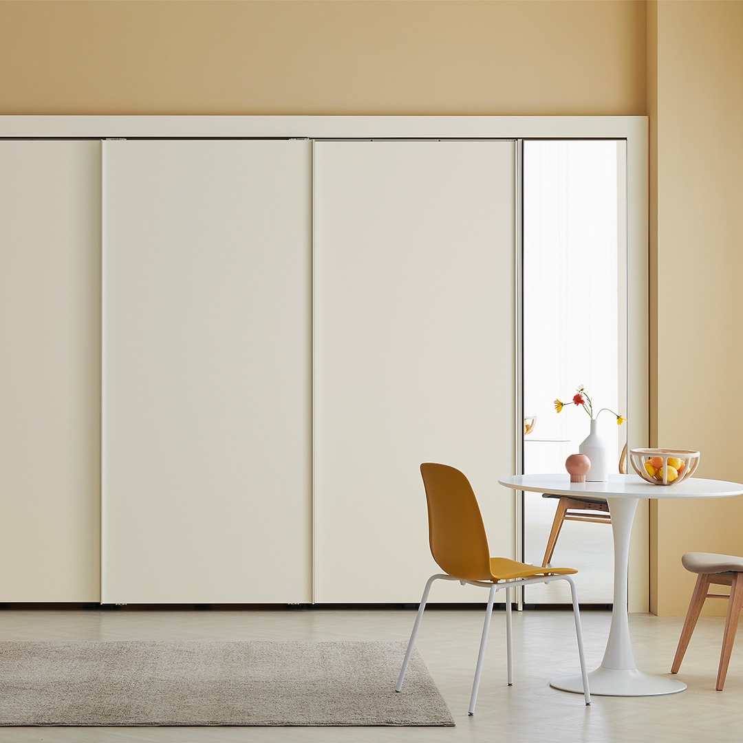 [신상품]한샘 바이엘 소프트 슬라이딩 붙박이장_거울선반형(26종/택1) - 크림화이트_270~280(9자)좌(K)