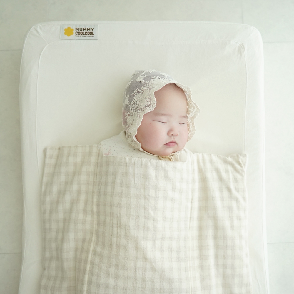 머미쿨쿨 올인원 모로반사 이불 아기이불 신생아 이불 - 베이지첵첵 (매쉬)