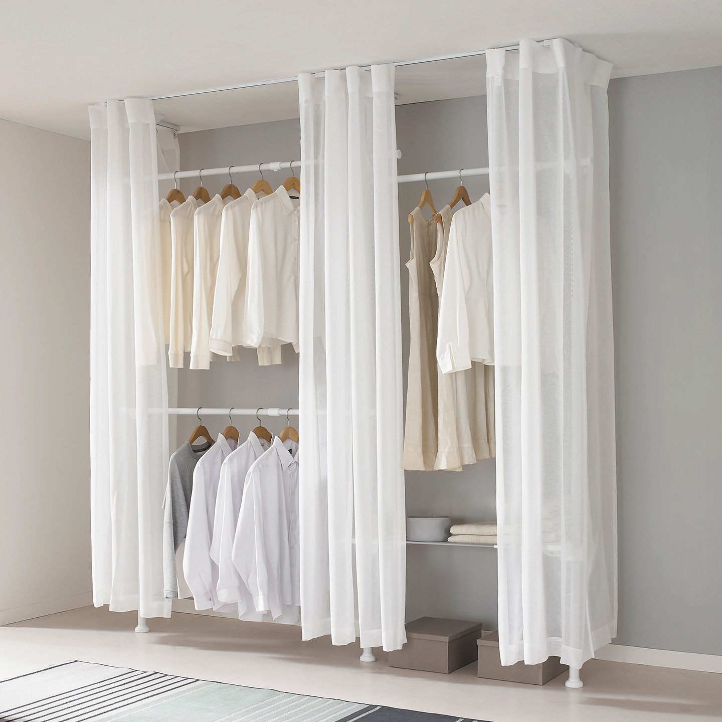 이지온행거 튼튼한 4단 커튼 행거 EO-S314M 드레스룸 인테리어 고정 설치 선반 - EO-S314W (폭조절선반)_화이트