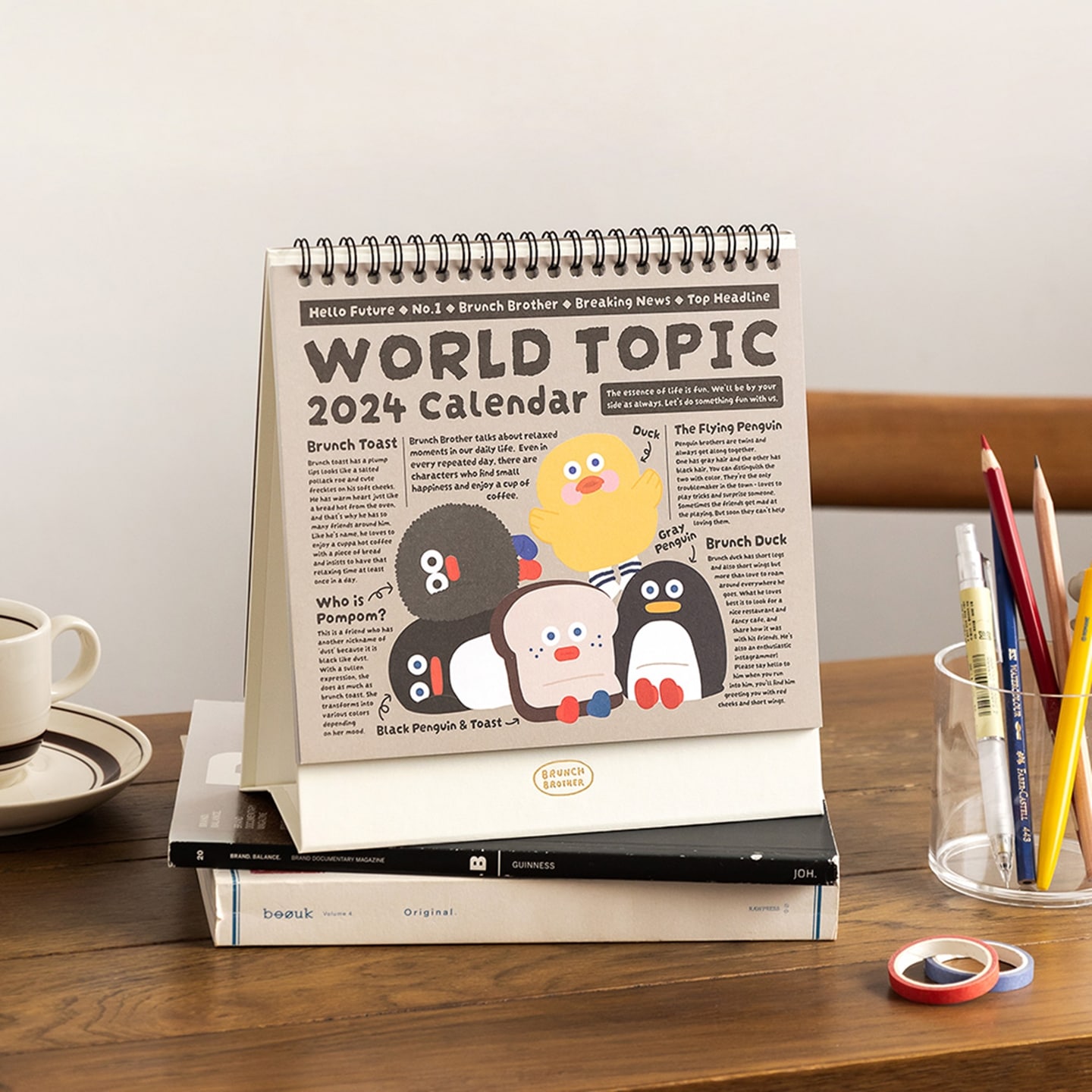 [오늘출발][신상품]근처문구점 2026 Brunch Brother 탁상 달력 귀여운 일러스트 인테리어 데스크 캘린더 - 워킹 모그리